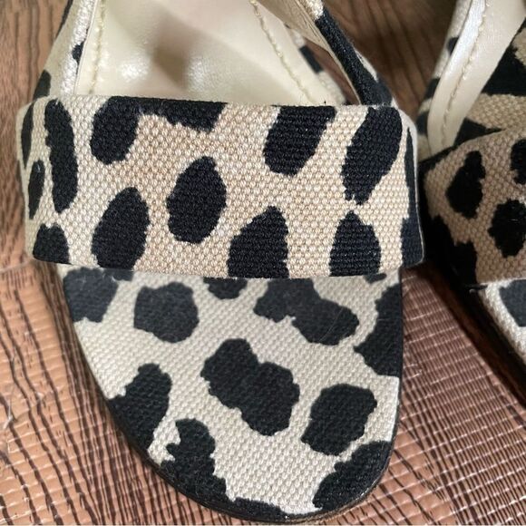 Yves Saint Laurent Heeled Sandals Size 39.5 Leopard Cow Print Canvas Wood Heel - Picture 4 of 10